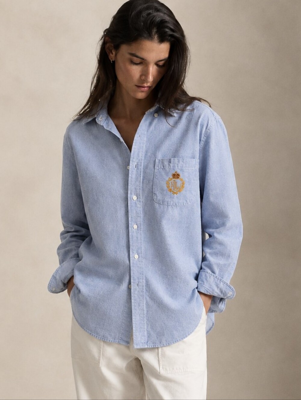 VTG 90s Lauren Ralph Lauren Women's Button Down 100% Cotton Embroidered Logo Top